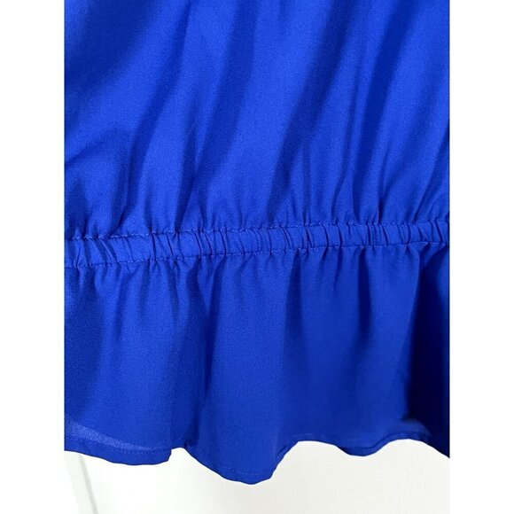 Chicos Top Women M Blue Pullover Mature Studs Peplum Neutral Coastal Classic - Picture 4 of 10